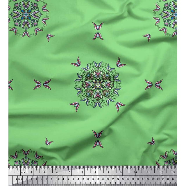 Soimoi Velvet Fabric Leaves & Mandala Decorative Print Fabric by The Yard 58 Inch Wide
