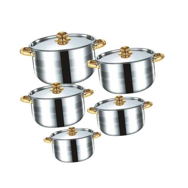 Juego de ollas para sopa de 5 piezas, olla para Fideos fácil de limpiar con tapa, juego de utensilios de cocina, olla de inducción para restaurante y Manijas de oro