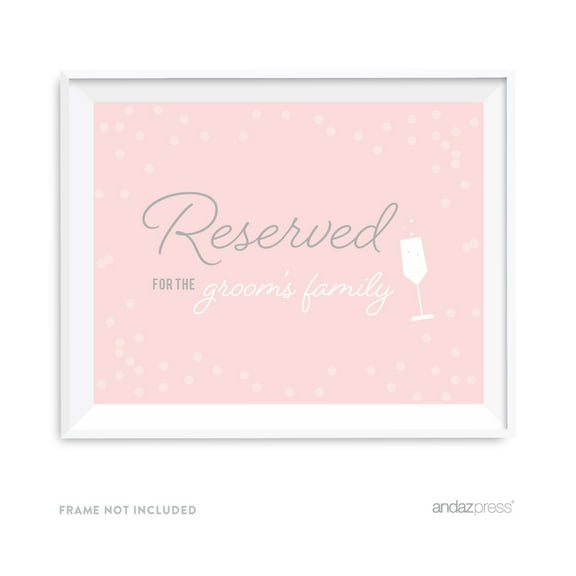 Reserved For The Groom's Family Blush Pink and Gray Pop Fizz Clink Wedding Party Signs