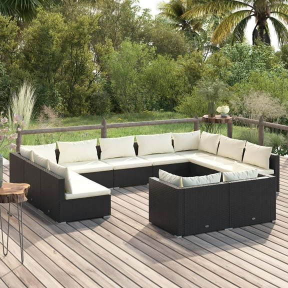 vidaXL 11 Piece Patio Lounge Set with Cushions Black Poly Rattan