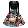 thumbnail image 1 of Robe Décontractée Évasée pour Femme Col Rond Manches Longues Imprimée Fête Noël Chandail Fluide Confortable Élégante Stylée, 1 of 2