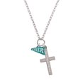 thumbnail image 2 of Delight Jewelry Acrylic 3/4" Teal Cheer Megaphone Everlasting Love Engraved Cross Zoey Necklace, 28", 2 of 4