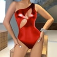 thumbnail image 5 of Avrnliq Womens Red Metallic One Shoulder Cutout Bodysuit, Sleeveless Fitted Bodycon High Cut Leg, Clubwear Party Rave Festival Night Out Outfit,Size S, 5 of 6