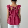 thumbnail image 4 of Odbmxy Women Shirts Summer Short Sleeve Square Neckline Blouses for Women Slim Leisure Solid Tunic Lace Ruffles Pink Tops, 4 of 4