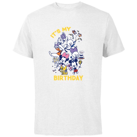 Disney Mickey and Friends Whimsical It’s My Birthday - Short Sleeve Cotton T-Shirt for Adults - Customized-White
