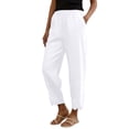 thumbnail image 4 of Outfmvch Cotton Linen Pants Plus Size Pant Gauze Pants Women Drawstring Elastic Waist Travel Trousers with Pockets Palazzo Flowy Pants Summer Beach Pants High Waisted Wide Leg Gaucho Pants White M, 4 of 9