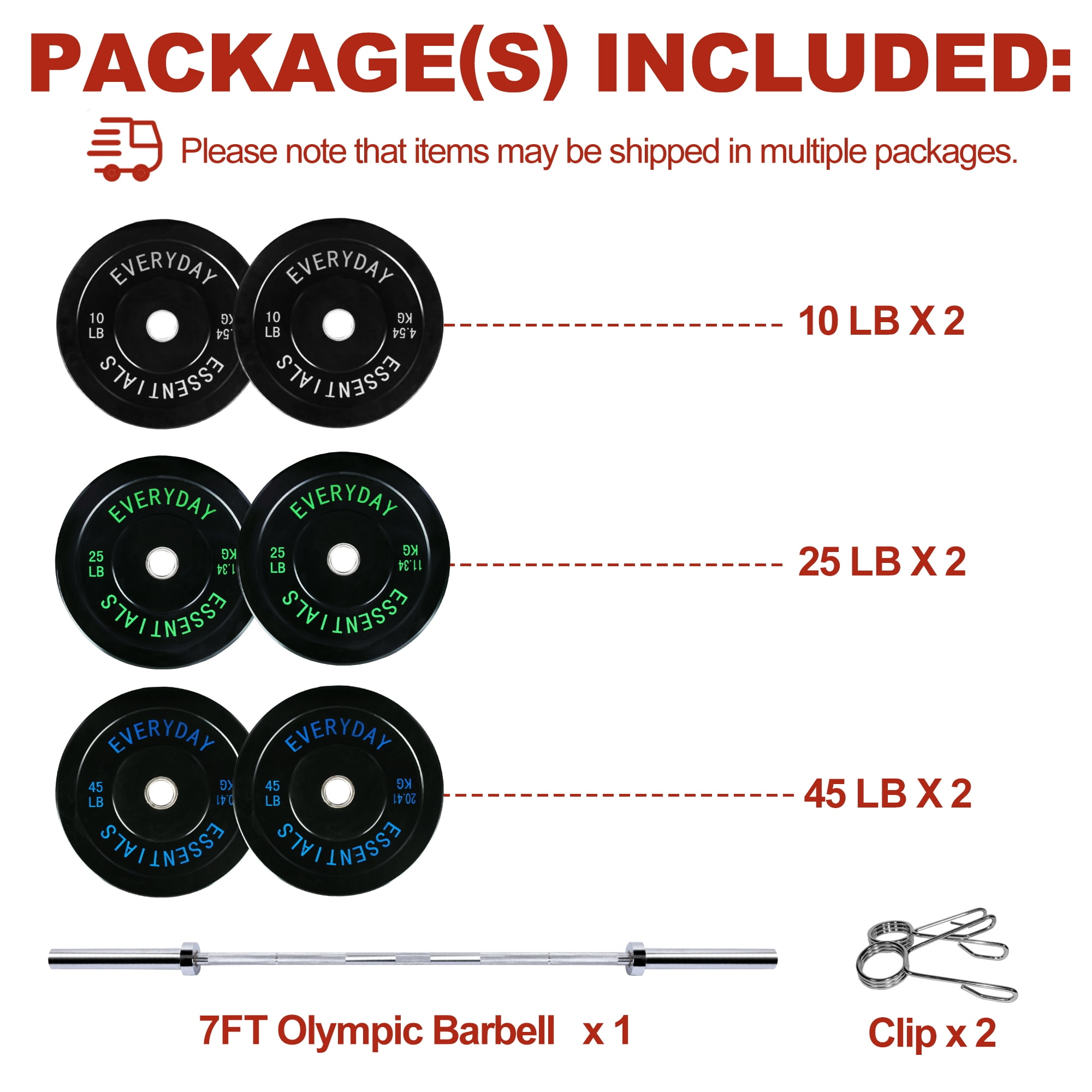 FlexWave Bumper Plates Set with 7FT Olympic Barbell, 160 lb Plates, 2-Inch, Black