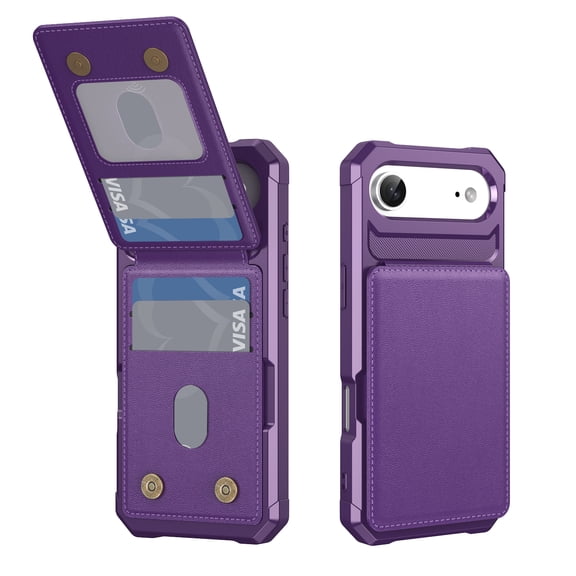 for iPhone Air Back Wallet Case, PU Leather Credit Card Slots Holder Flip Stand Scratch Resistant Hybrid Protective Hard Shell Rugged TPU Bumper Case for iPhone Air, Purple