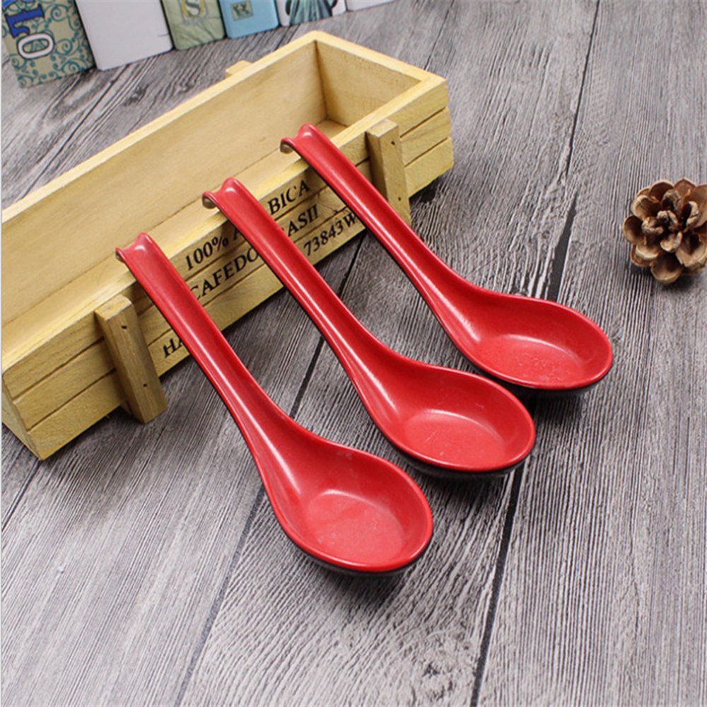 SANWOOD 5Pcs Dual Color Long Handled Plastic Soup Rice Spoons Home