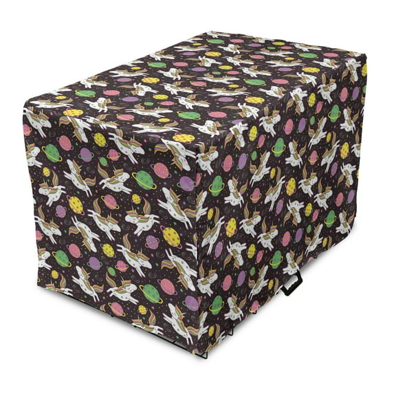 Fantasy World Dog Crate Cover, Imagination Unicorns in Outer Space Planets Galaxy Journey Colorful Art, Easy to Use Pet Kennel Cover Small Dogs Puppies Kittens, 7 Sizes, Multicolor, by Ambesonne
