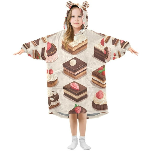 FORMRS Wearable Blanket Hoodie with Sleeves for Kids Cozy Flannel Sweatshirt, Cute Chocolate Cakes