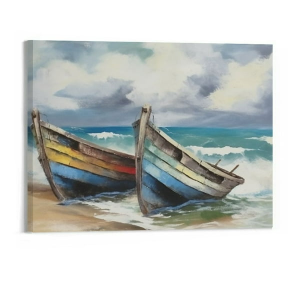 Creowell Beach Wall Art Boating Pictures: Blue Paintings Canvas Wall Art boats, Beach Pictures Canvas Prints Wall Art Bedroom Painting 20 x 16 Inch