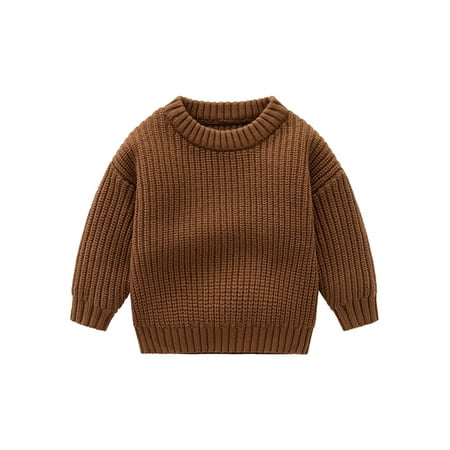 

MAWCLOS Girls Crew Neck Knitted Sweaters Loose Party Jumper Top Knitwear Thermal Home Sweater Pullover Brown 100cm (25-32 Catties)