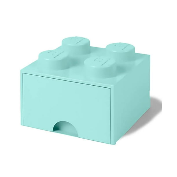 LEGO Tiroir en Briques 4 Boutons, 1 Tiroir, Boîte de Rangement Empilable, Vert Menthe