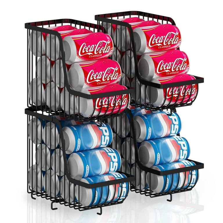 4 Pack Soda Can Organizer Rack for Pantry, Stackable Beverage Soda Can  Storage Dispenser Holder for Refrigerator, Cabinet, Black