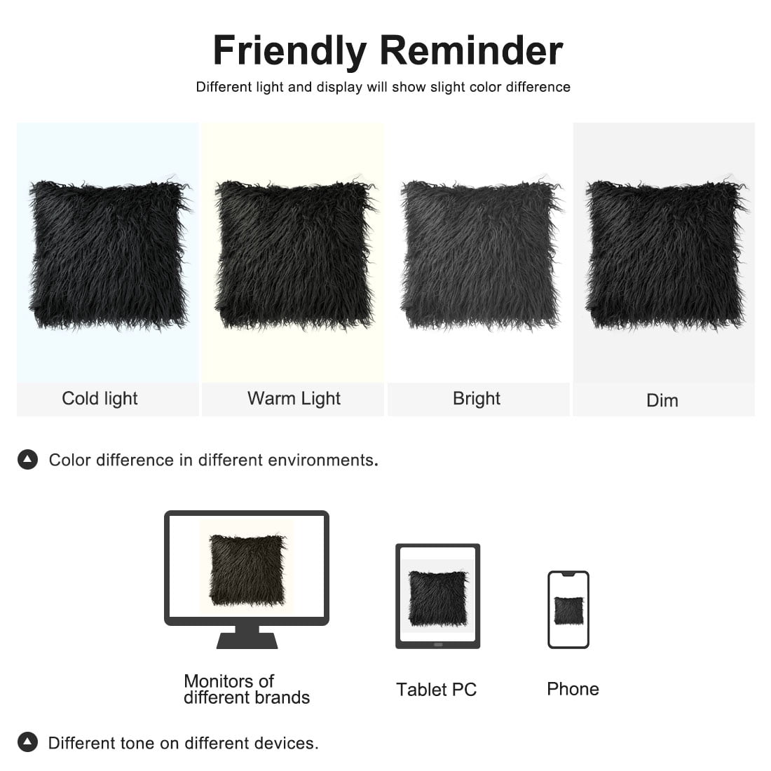 PiccoCasa 2Pcs Shaggy Faux Fur Throw Pillow Covers Soft Plush Cushion Covers, 18"x18" Black
