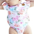 thumbnail image 3 of Baby Girls Flying Sleeve Flower Open Back Romper+Bow Headband, 3 of 6