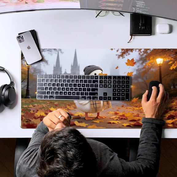 LIVEKEY Mouse Pad Cute Duck in Autumn 80x40x0.3cm Extra Large Full Desk Coverage Non Slip Durable Easy Clean Stitched Edges for Gaming and Office