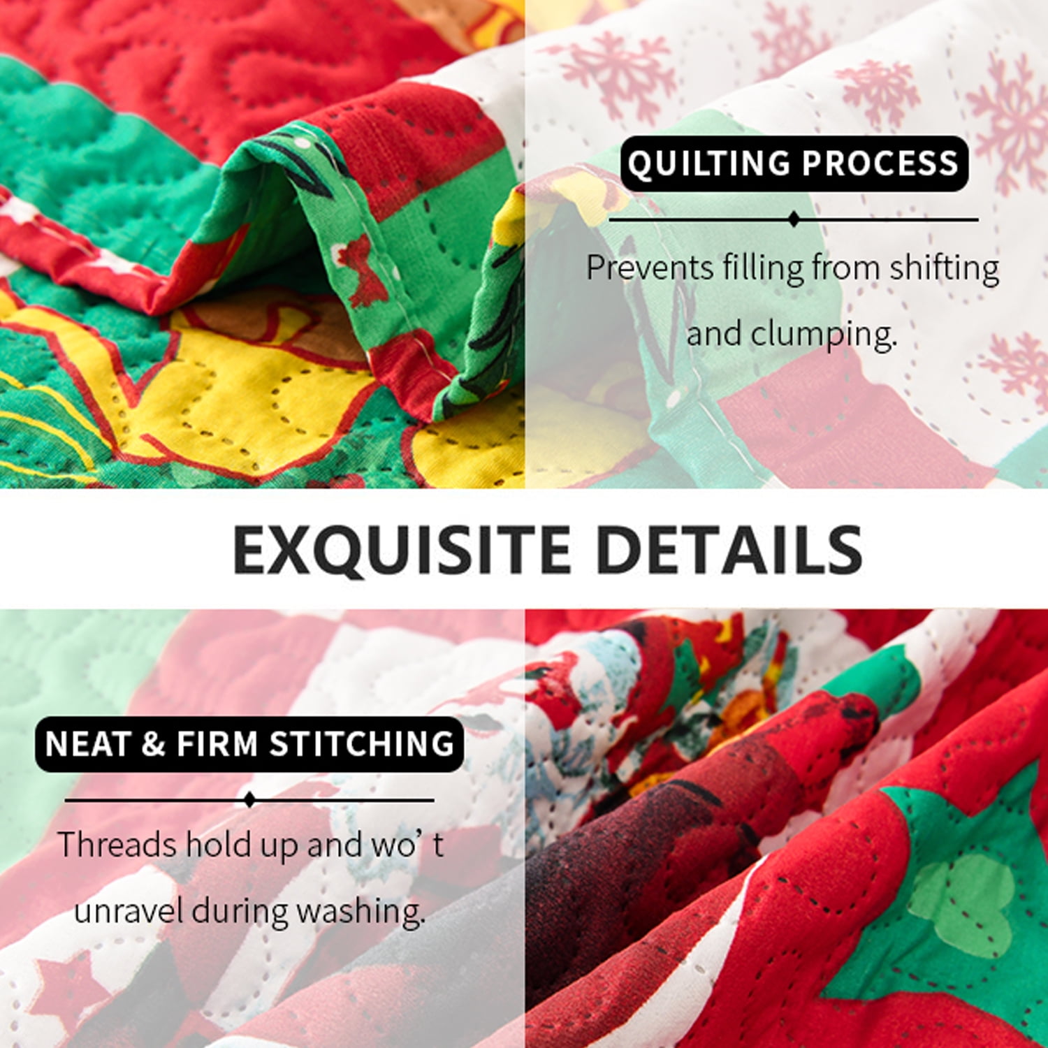 Smuge 3 Piece Christmas Daybed Cover Set, 39"x75" Bell Santa Claus Elk Double Sided Quilting Classic Design, Matching 2 Shams