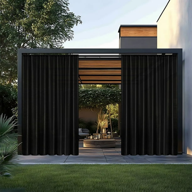 Cortinas de poliéster impermeables para cenador de exterior HWRETIE,paneles de cortina de patio impermeables con bolsillo para varilla,elegantes cortinas de privacidad para uso en jardín