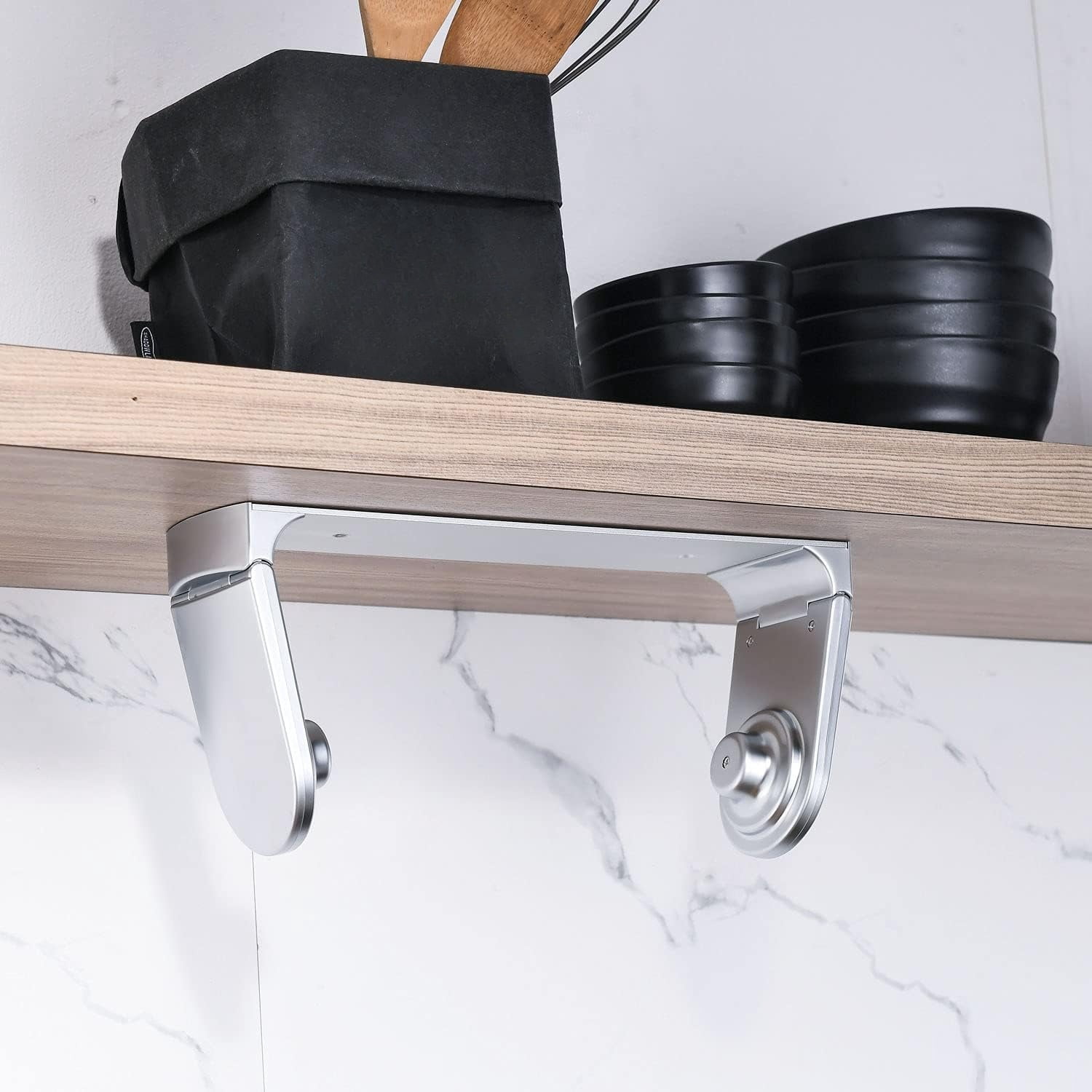 ONE Hand Tear Paper Towel Holder Under Cabinet Adhesive or Drilling Installation Aluminum Alloy + ABS (Black)