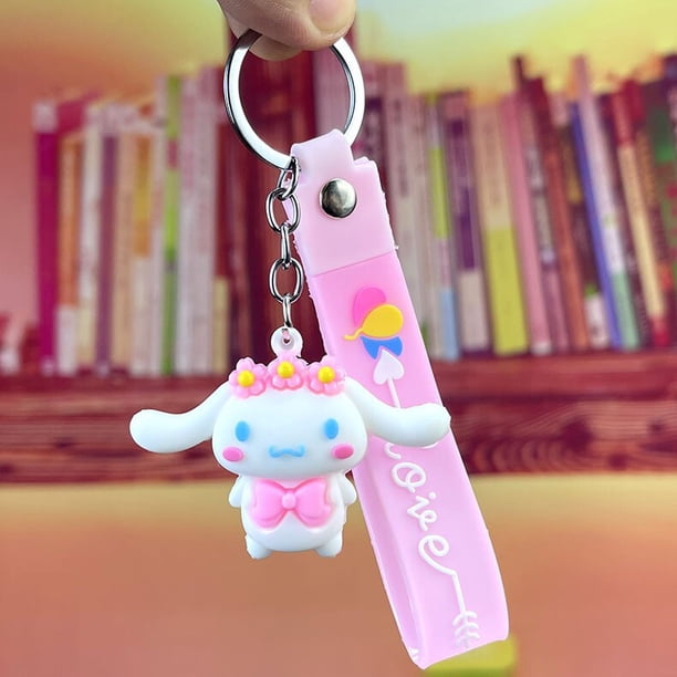 Hello Kitty Sanrio Kuromi pingüino Rana perro gato lindos llaveros con bola de pelo de conejo esponjoso mujer chica bolso colgante llavero regalos xuanjing unisex