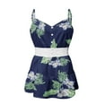thumbnail image 4 of Usmixi Womens Tank Tops Beach Fashion Empire Waist Button up Lace Ruffle Hem Strap Camisole Tops Summer Trendy Leaves Print V-Neck Sleeveless Shirts Blouse Navy s, 4 of 6