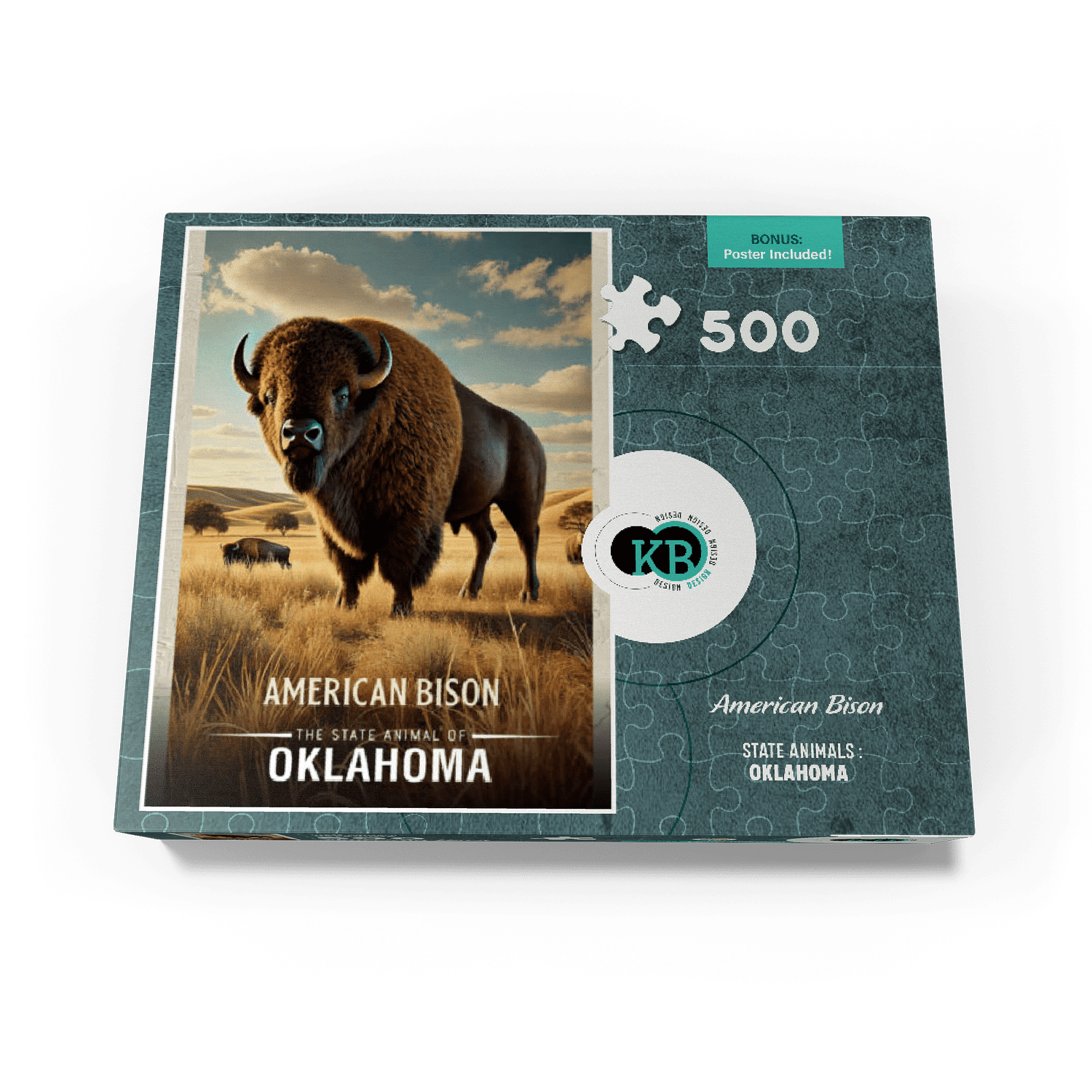 MyPuzzle - Oklahoma, American Bison: State Animals Series - Premium 500 Piece Jigsaw Puzzle for Adults