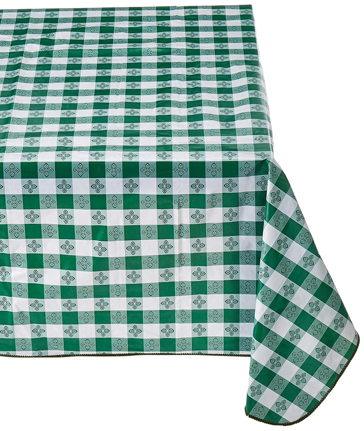 TBCO70G Checkered Table Cloth, 52Inch x 70Inch, Green, Printed PVC