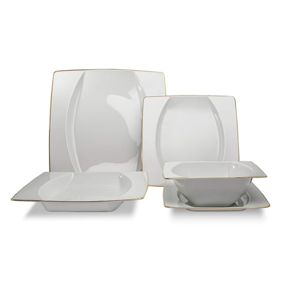 Ocean D?cor China Dinnerware Set: Set of Fine Porcelain Dishes - Service for Eight - White Dishes Set with Gold Rim for Entertaining and Formal Use - 40 Piece Fine China Dishware Sets
