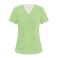 thumbnail image 2 of Iaqnaocc Scrub Tops Women Funny Solid Nurse Uniforms Fashion V-Neck Side Slits Scrub Shirt Holiday Short Sleeve Tees Blouse with 3 Pockets Light Green 4XL, 2 of 4