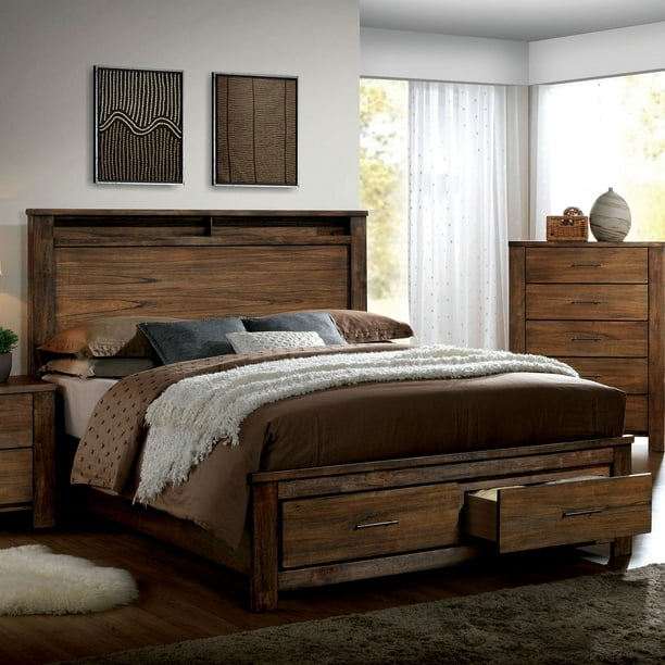 Rustic Cottage Style Queen Size Bed Oak, Cottage Style Queen Bed