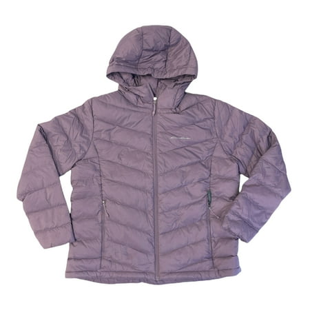 Eddie Bauer Women's Zip Up Microlight Quilted Down Packable Hooded Jacket (Mauve, XXL)