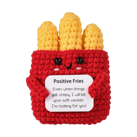 BallsFHK Handmade Emotional Support French Fries Gift,Funny Crochet Cute Wool Doll With Positive Card Up Gag Knitting Friends Gifts Desk Fun Home Decor