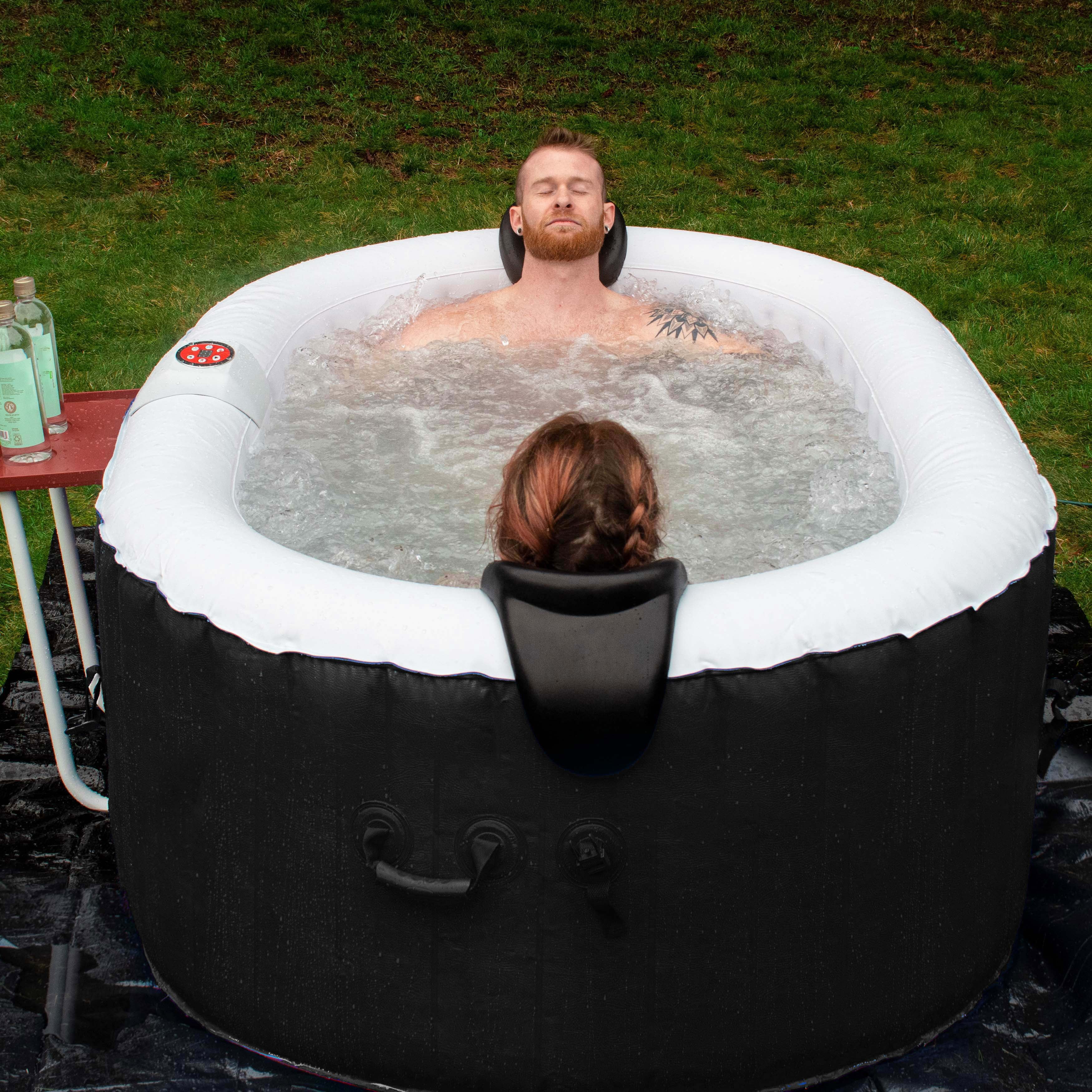 ALEKO 2 Person 100 Jets Outdoor Inflatable Hot Tub Spa with Drink Tray and Cover