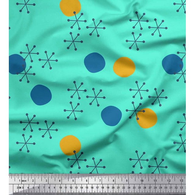 Soimoi Rayon Crepe Fabric Geometric & Polka Dots Print Fabric by Yard 46 Inch Wide
