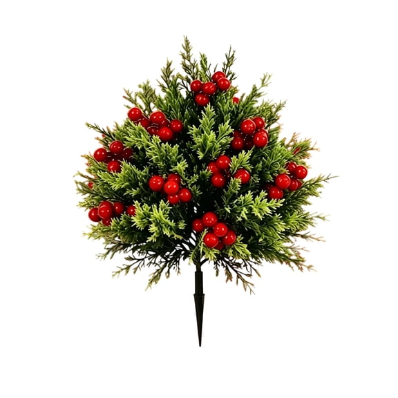 Artificial Tree with Red Berries Outdoor Faux Topiary with Ground Stakes for Porch Garden Patio Holiday Decor