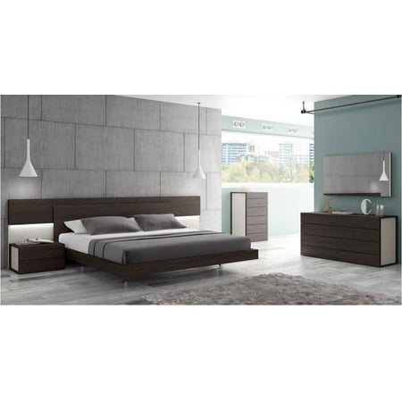Wenge Veneer - J&M Maia Modern Wenge Veneer & Light Grey Lacquer Queen Size Platform Bed 3Pcs