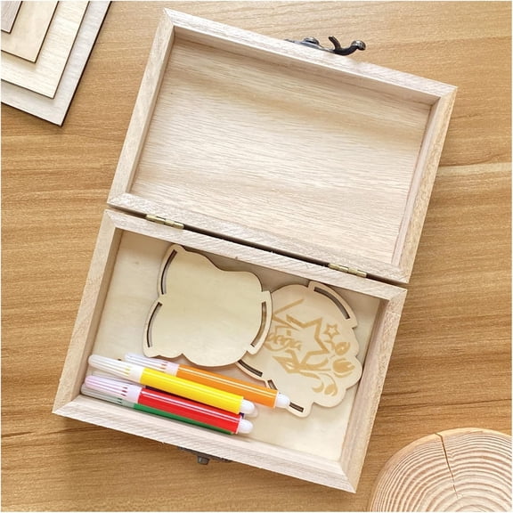 24-Pack Small Wood Box for Crafts 6"x4"" Unfinished Wooden Box with Lid Keepsake Box for Jewelry Storage  Crafts
