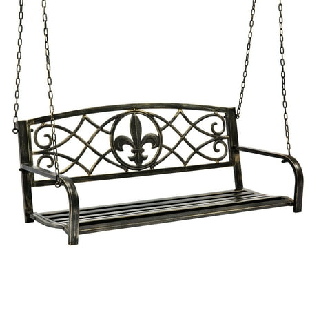 Screened Porch Patio Ideas Best Choice Products Outdoor Furniture Metal Fleur-De-Lis Hanging Swing Bench w/ Weather-Resistant Steel for Backyard, Patio, Porch, Garden - Bronze ()