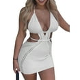 thumbnail image 3 of Women's Halter Bodycon Mini Dress, Sleeveless Tie Backless Hollow Out Knit Beach Dress, 3 of 9