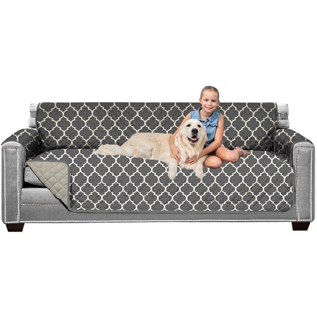 Original Patent Pending Reversible X-Large Oversized Sofa Protector, Many Colors, Seat Width to 78 Inch, Furniture Slipcover, 2 Inch Strap, Couch Slip Cover, Quatrefoil Charcoal Linen