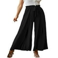 thumbnail image 1 of Women Loose Belted Long Trousers  Summer Autumn Ladies Leisure Style Solid Color High Waist Ruched Beach Wide Leg Pants, 1 of 5