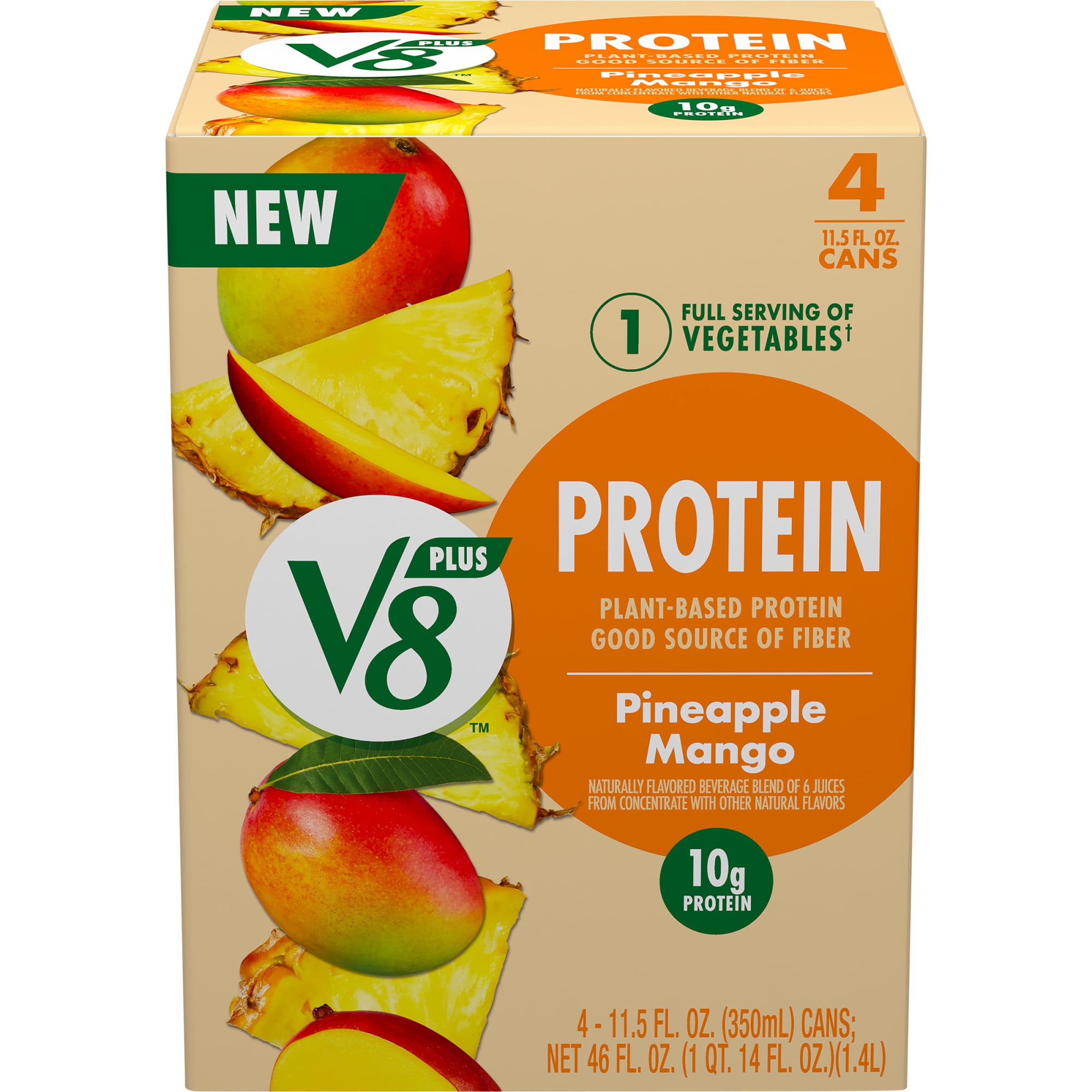 V8 +Protein Pineapple Mango Flavored Protein Drink 11.5 FL OZ Can (Pack of 4)