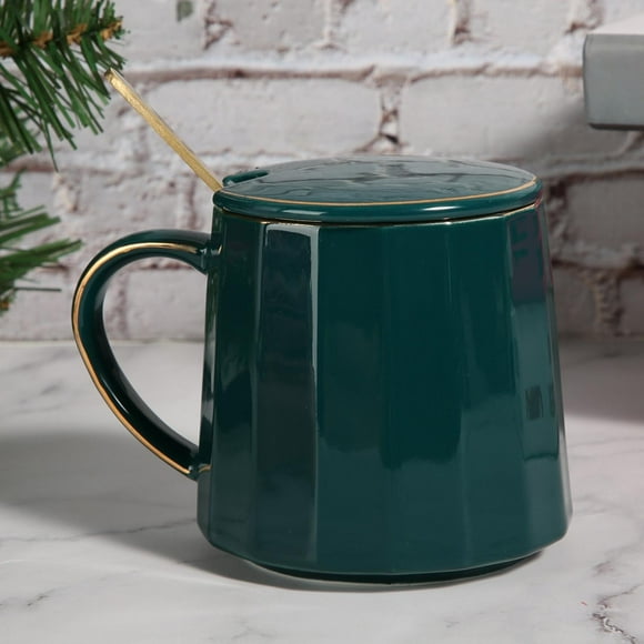 Con Cuchara de Tapa, Taza de Leche, Taza de Cerámica, Taza Portátil Linda para la Oficina en Casa