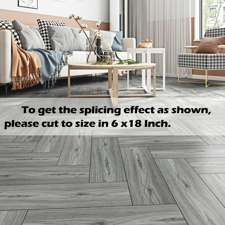 FunStick 6x36 Grey Wood Peel and Stick Floor Tile Natural Wood