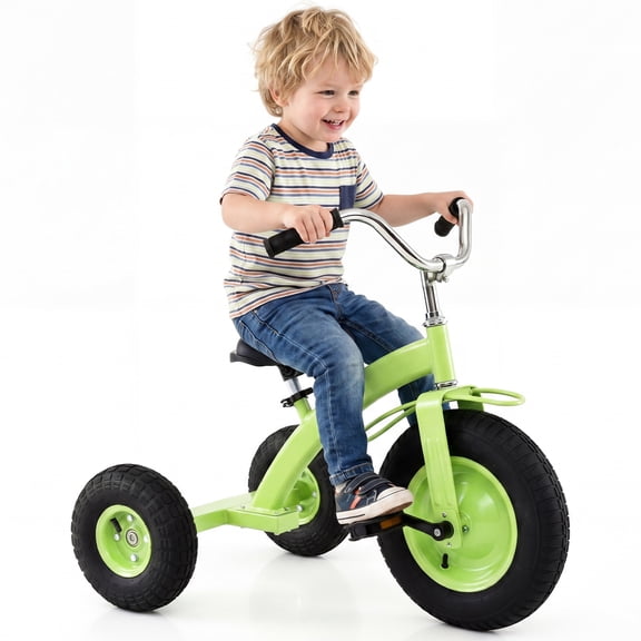 Gymax Kids Tricycle w/15 Inch Inflatable Rubber Tires Adjustable Handlebar & Seat Green