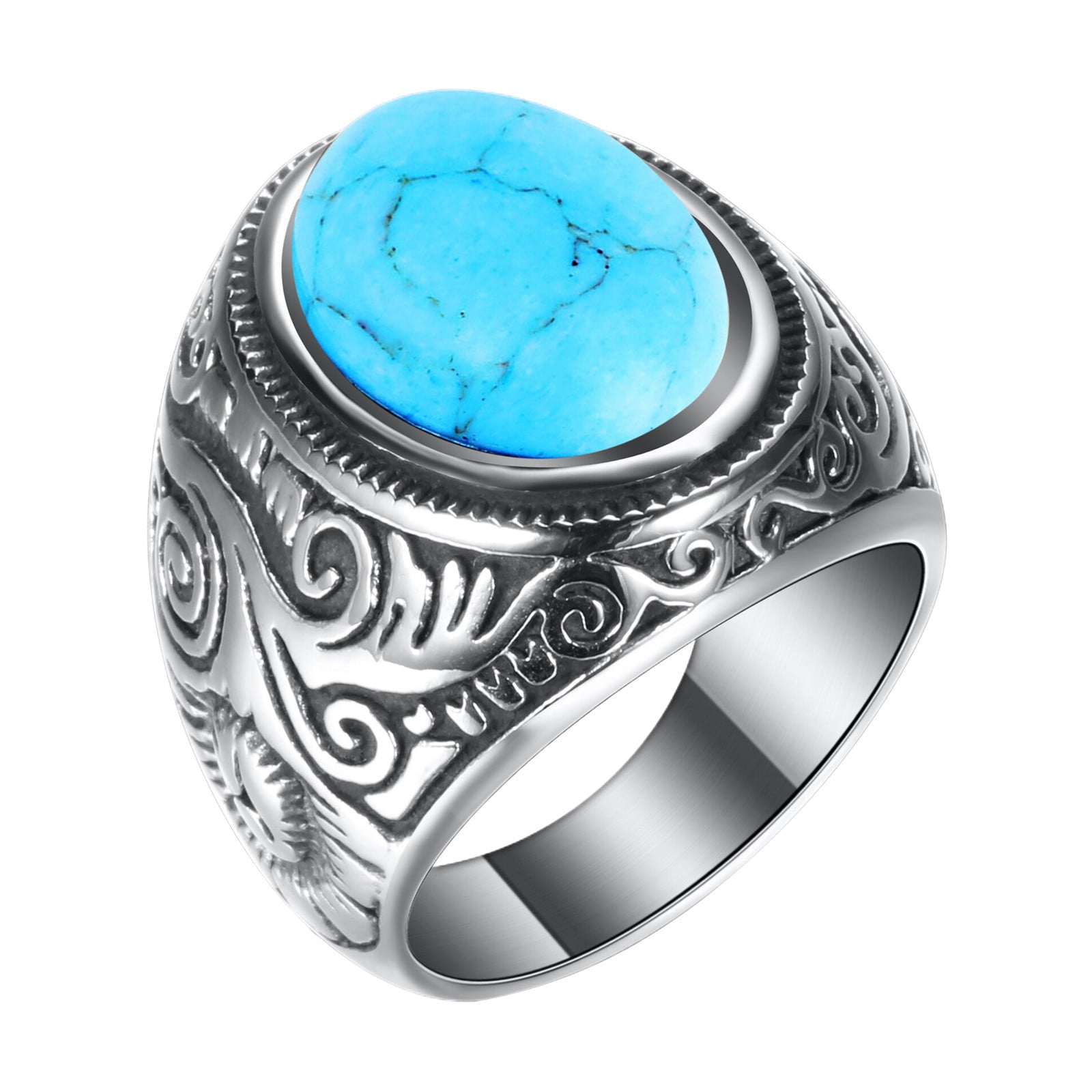 555Jewelry Men's Stainless Steel Celtic Turquoise Ring - Vintage Signet Ring With Oval Blue Stone (Size 12) - View #5