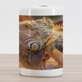 thumbnail image 2 of Iguana Ceramic Toothbrush Holder, South America Caribbean Indigenous Arboreal Animal with Blurred Background, Decorative Versatile Countertop for Bathroom, 4.5" X 2.7", Pale Orange and Grey, 2 of 4