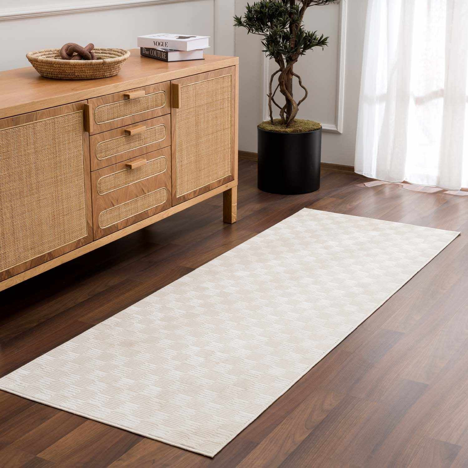 Hauteloom Truls Machine Washable Contemporary Area Rug - Modern Geometric Checkered Carpet for Living Room, Bedroom - Cream - 9'2" x 12'